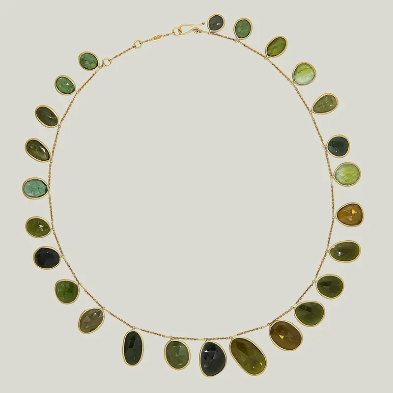 Olive Tourmaline Slice Fringe Necklace - Kothari (Leased)