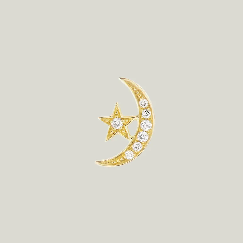 4 Elements Small Star And Moon Stud Stud Earring Singles - AnaKatarina Design (Consigned)