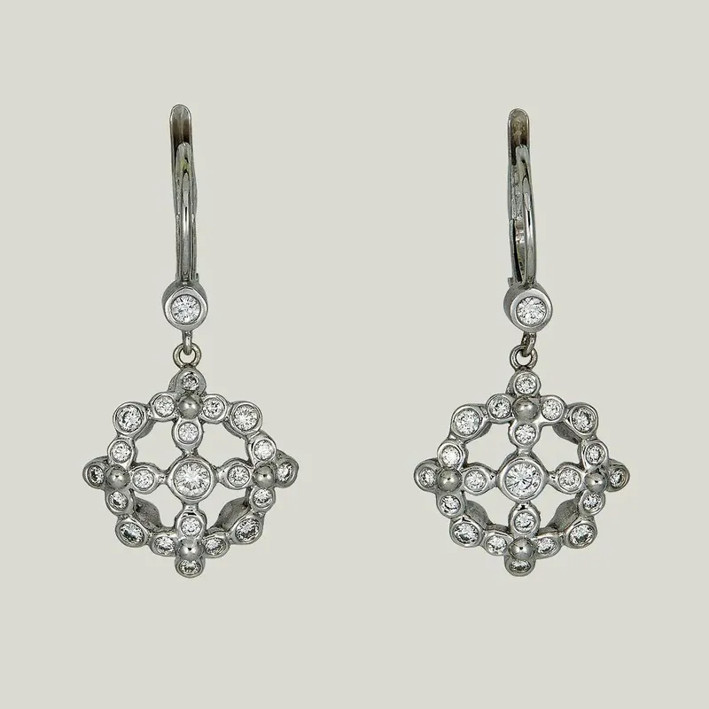 White Gold Diamond Circle Cross Earrings - Odeon Collection (Leased)