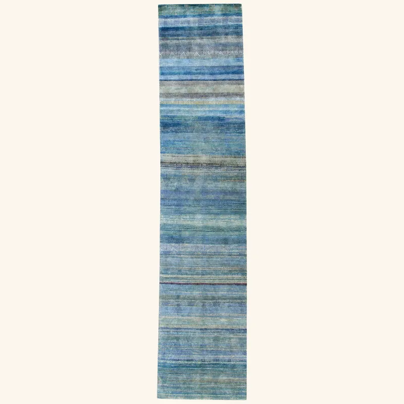 Blue Alchemy Geometric Silk Runner - 3'1" x 14'9"
