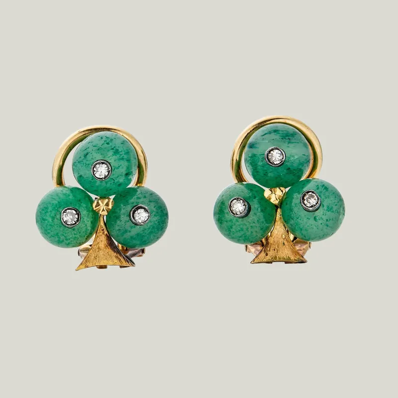 Retro Aventurine Diamond Earrings - Odeon Collection (Leased)