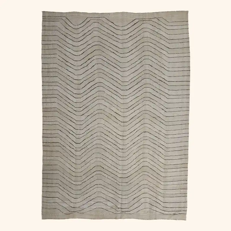 Beige Geometric Turkish Flatweave Wool Rug - 8' x 11'
