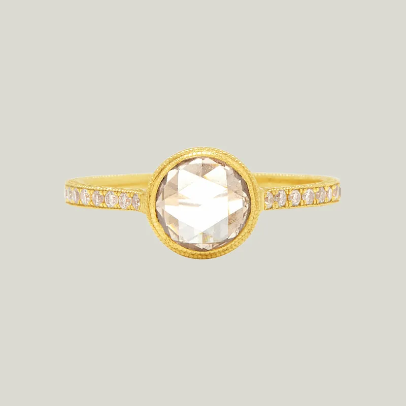 Engraved Cathedral Ring with Pave Band - Diana Mitchell (Consigned)