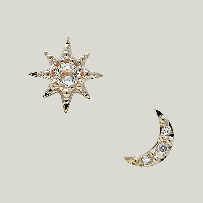 Aztec Clear Topaz Star + Moon Earrings - Anzie (Consigned)