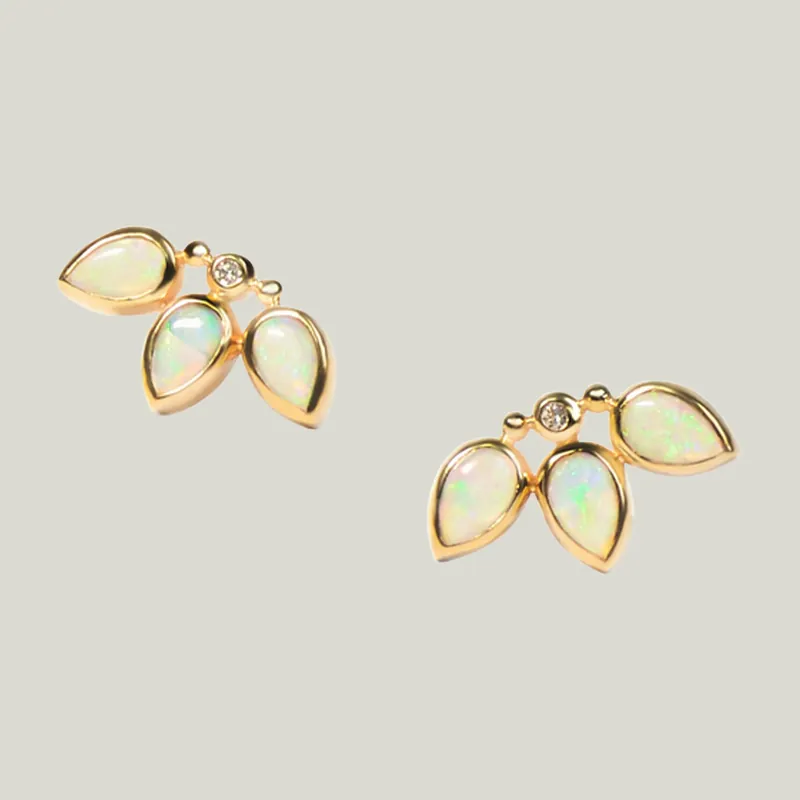 Bouquet Cabochon Opal + Diamond Fan Studs - Anzie (Consigned)