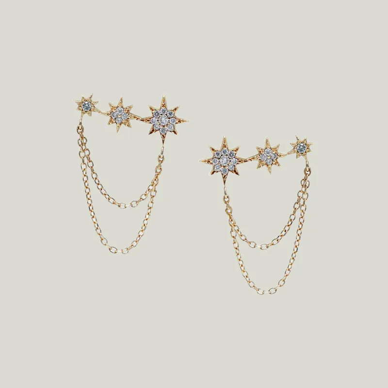 Aztec North Star Diamond Trio Chain Earrings - Anzie (Consigned)