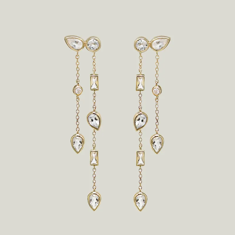 Cleo Liana Double Chain Clear Topaz Chandelier Earrings - Anzie (Consigned)