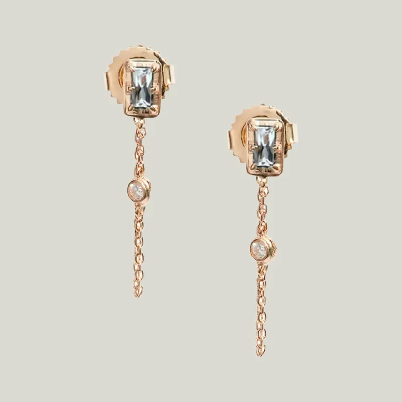 Cleo Carre Chain Baguette Clear Topaz Earrings - Anzie (Consigned)