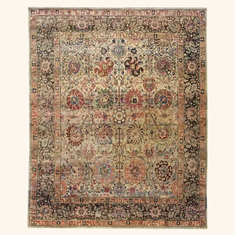 Cream Traditional Wool Rug - 8'2" x 9'11"