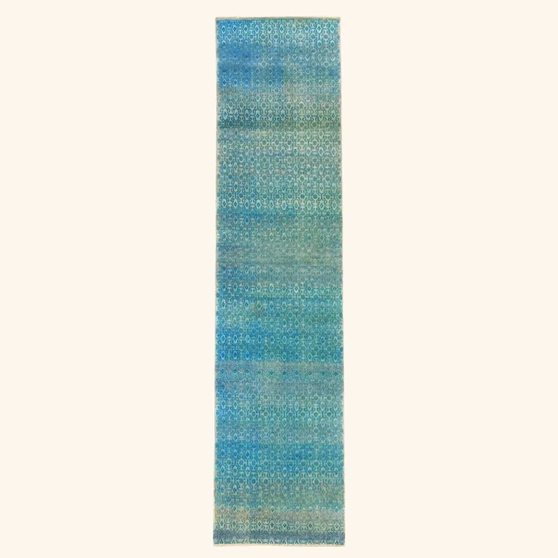 Blue Transitional Wool Silk Blend Runner - 2'11" x 12'3"
