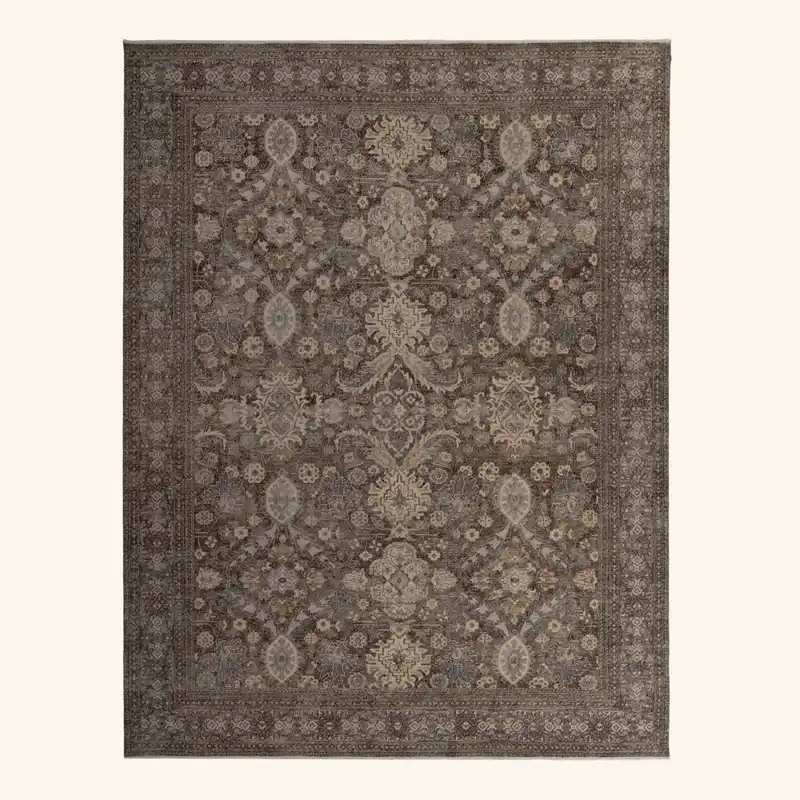 Brown & Cream Sabideh Traditional Wool Rug - 9' x 12'