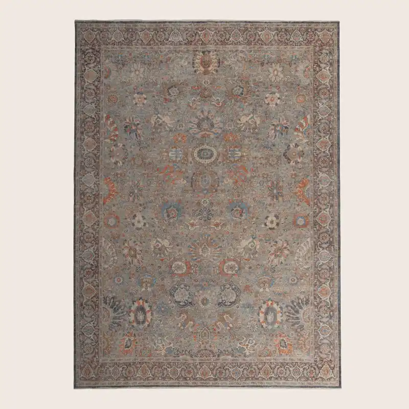 Brown Sabideh Distressed Traditional Wool Rug - 10' x 14'