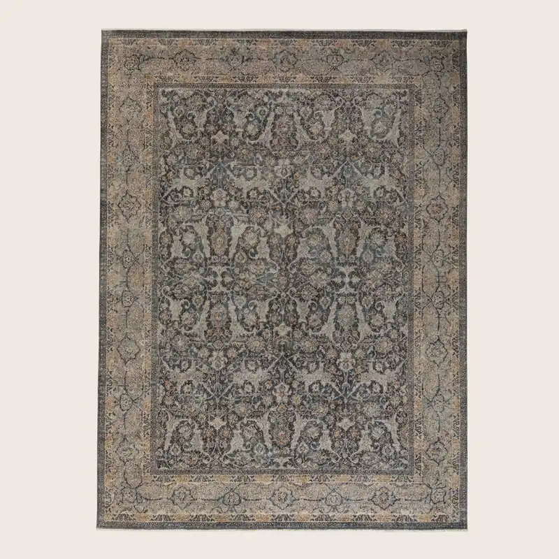 Dark Grey Sabideh Distressed Traditional Wool Rug - 9' x 12'