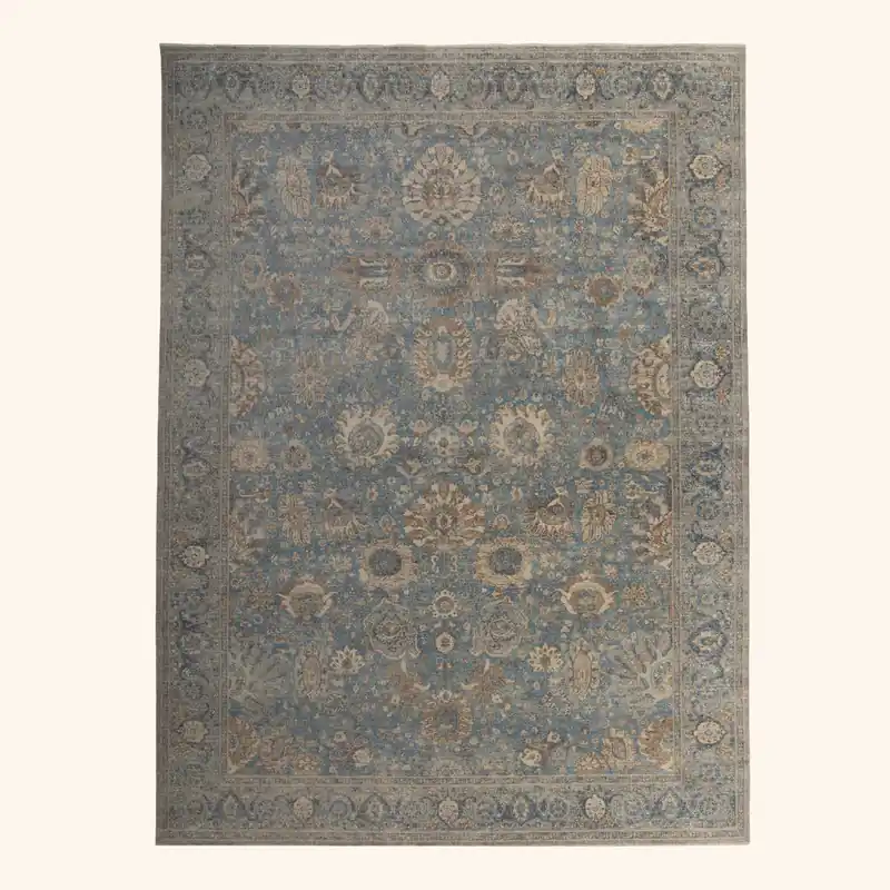 Blue Sabideh Distressed Traditional Wool Rug - 9' x 12'