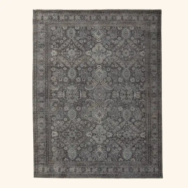 Stone Sabideh Grey Distressed Transitional Wool Rug - 9' x 12'