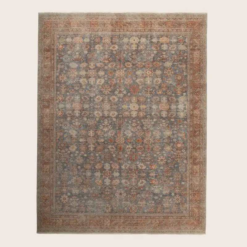 Rust & Blue Sabideh Distressed Traditional Wool Rug - 9' x 12'