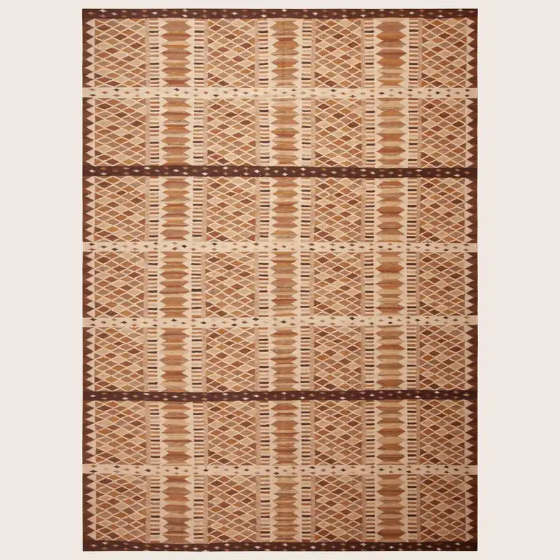 Brown Geometric Swedish Kilim Rug - 10'3" x 14'2"