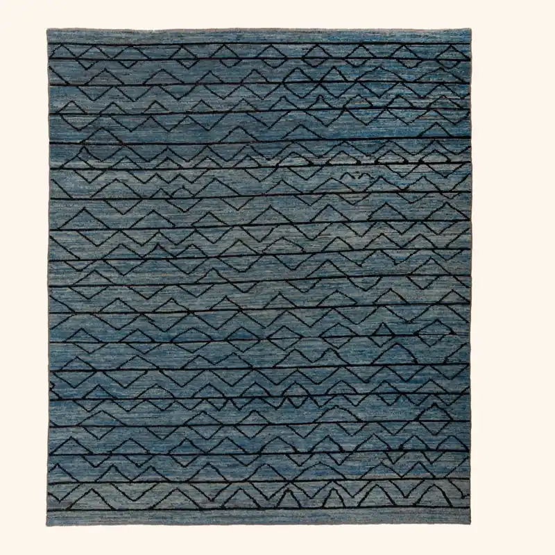 Blue Zameen Transitional Wool Rug - 8'6" x 9'8"