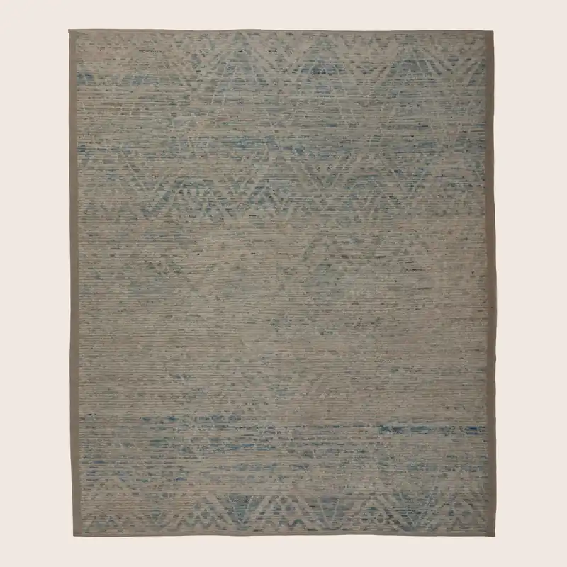 Blue & Grey Zameen Geometric Transitional Wool Rug - 8'4" x 10'
