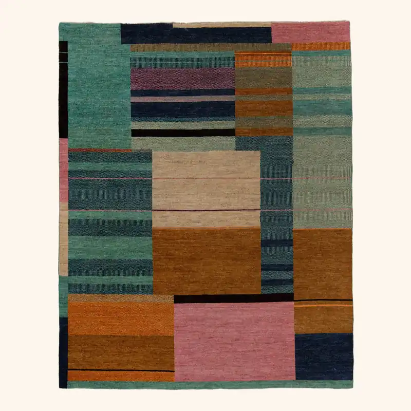 Multicolored Abstract Tibetan Wool Rug - 8' x 10'