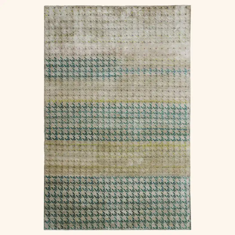 Green and Blue Geometric Alchemy Silk Rug - 6' x 8'10"