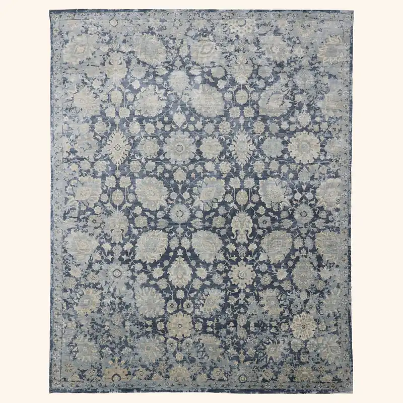 Blue Transitional Silk Rug - 7'10" x 10'2"