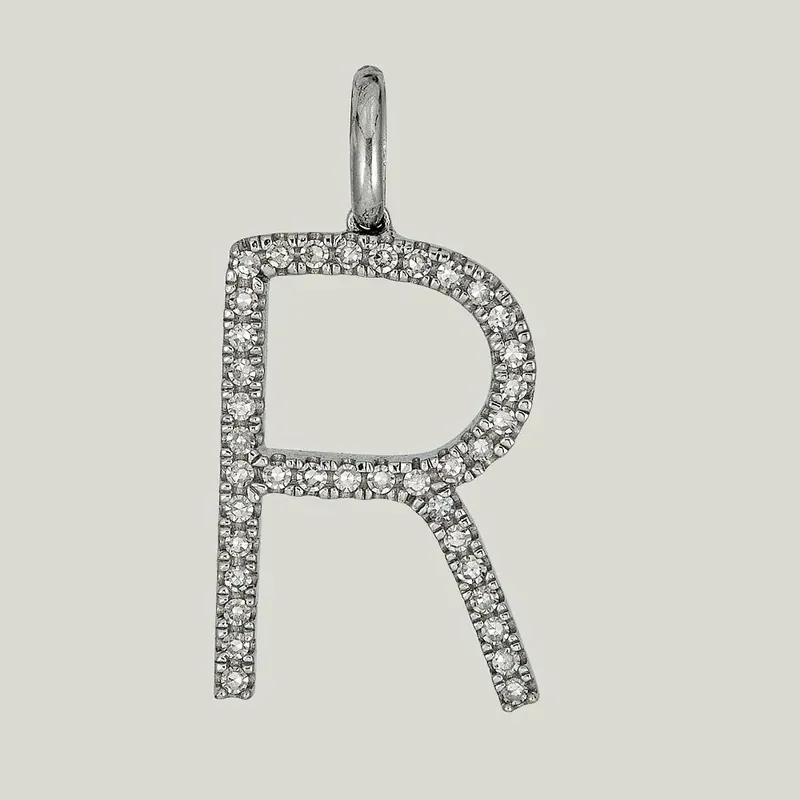 White Gold Diamond 'R' Charm - Odeon Collection (Leased)