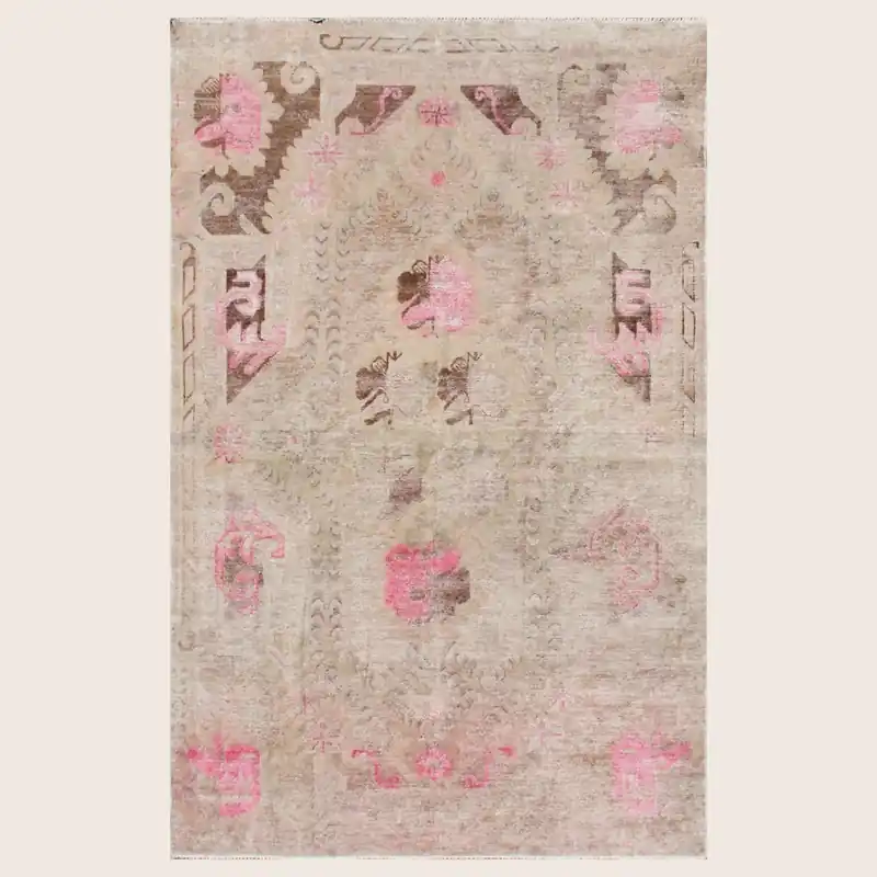 Pink Vintage Wool Cotton Blend Rug - 4' x 6'4"