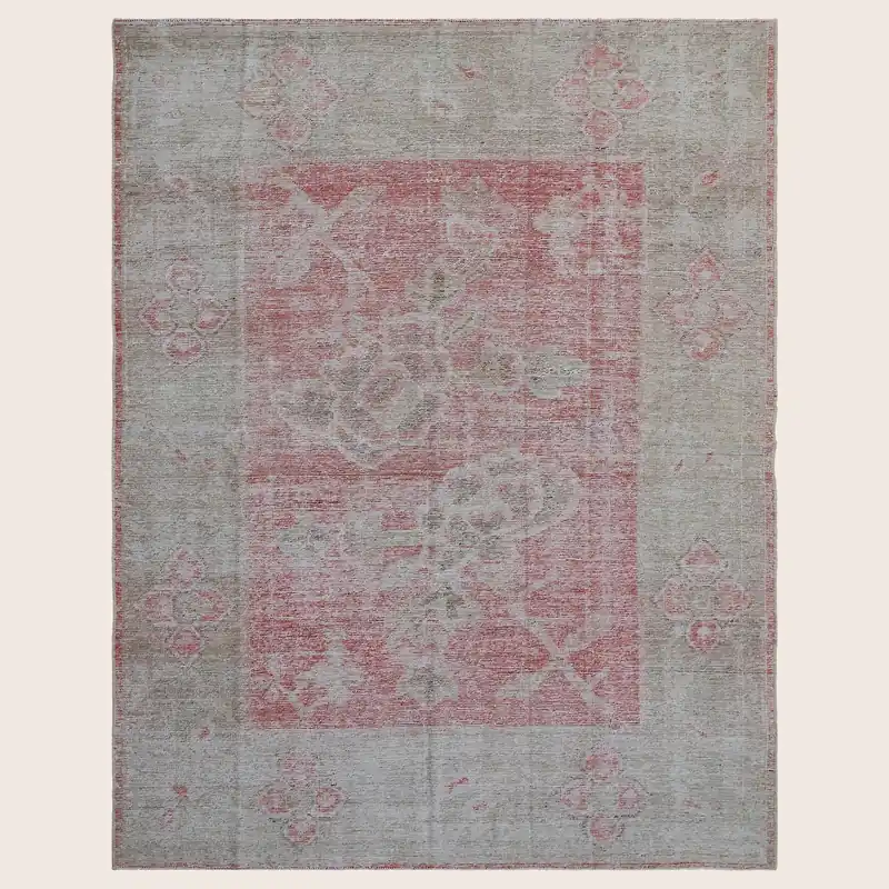 Pink & Grey Vintage Wool Cotton Blend Rug - 4'10" x 6'7"