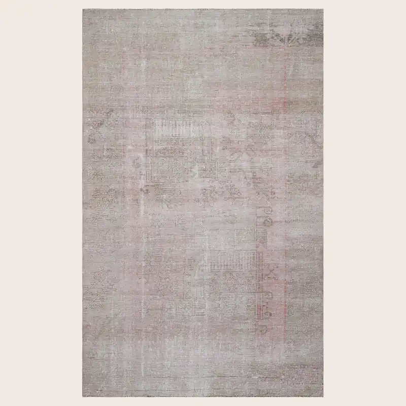 Grey & Pink Vintage Wool Cotton Blend Rug - 4'3" x 8'1"