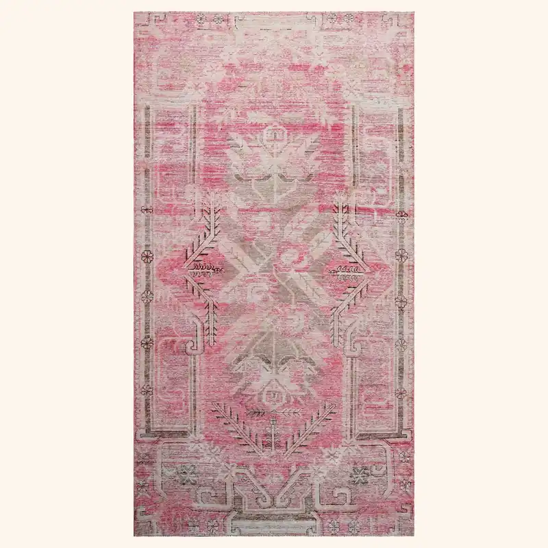 Pink Vintage Wool Cotton Blend Rug - 4'5" x 8'