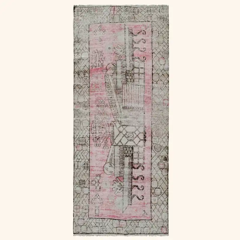 Pink Vintage Wool Cotton Blend Runner - 3'5" x 7'3"