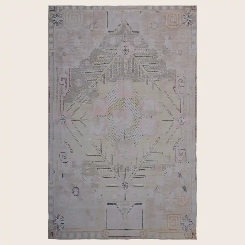 Grey & Pink Vintage Wool Cotton Blend Rug - 5'6" x 9'