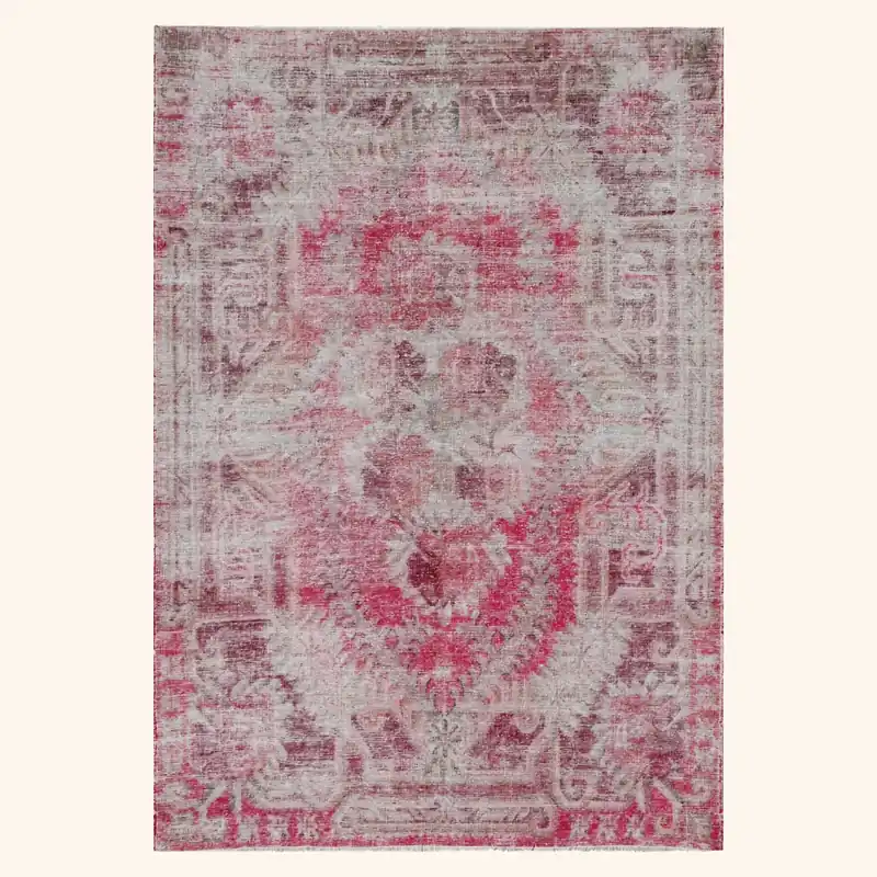 Pink Vintage Wool Cotton Blend Rug - 4'2" x 5'10"