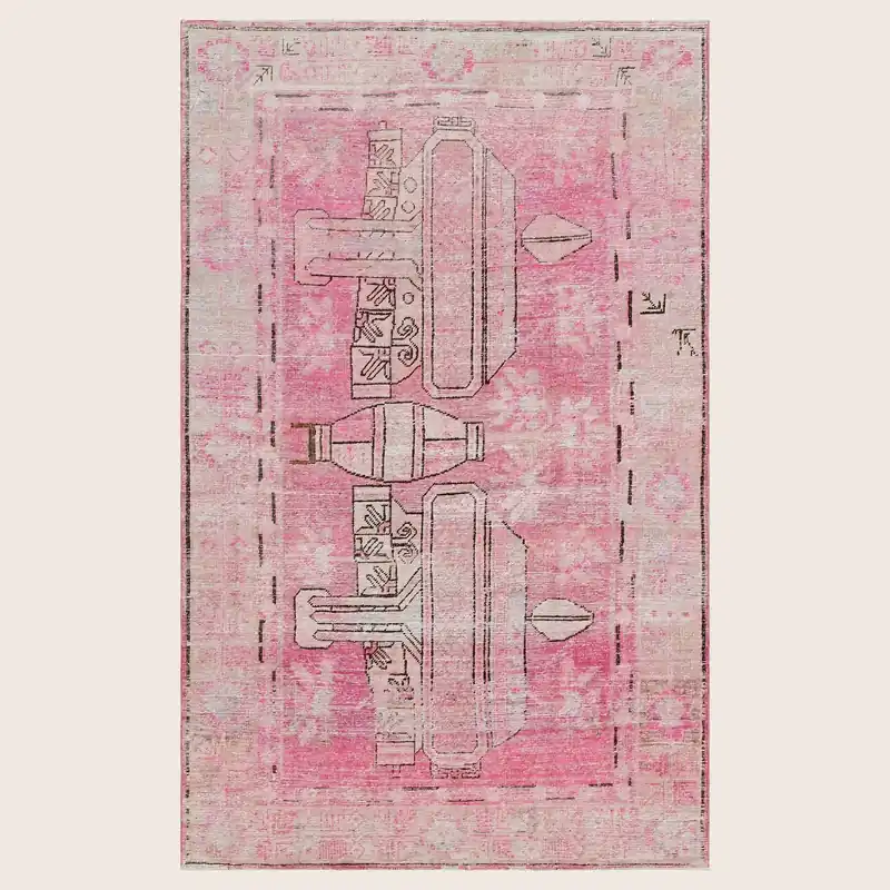 Pink Vintage Wool Cotton Blend Rug - 4'5" x 7'3"
