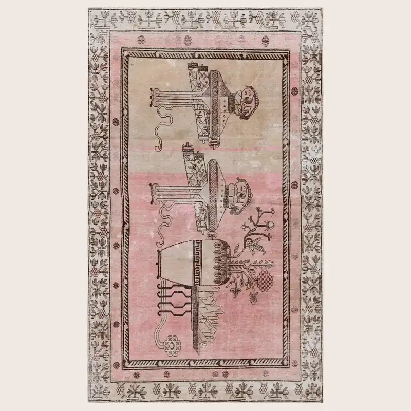 Pink Vintage Wool Cotton Blend Rug - 5'3" x 8'6"