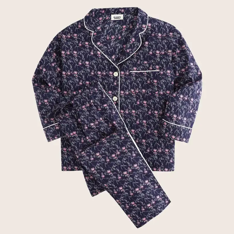 Women's Marina Pajama Set in Pink Berry Floral Navy - Sleepy Jones (Consigned)