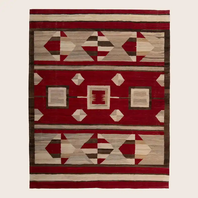 Red Patterned Modern Wool Kilim - 7'11" x 9'6"
