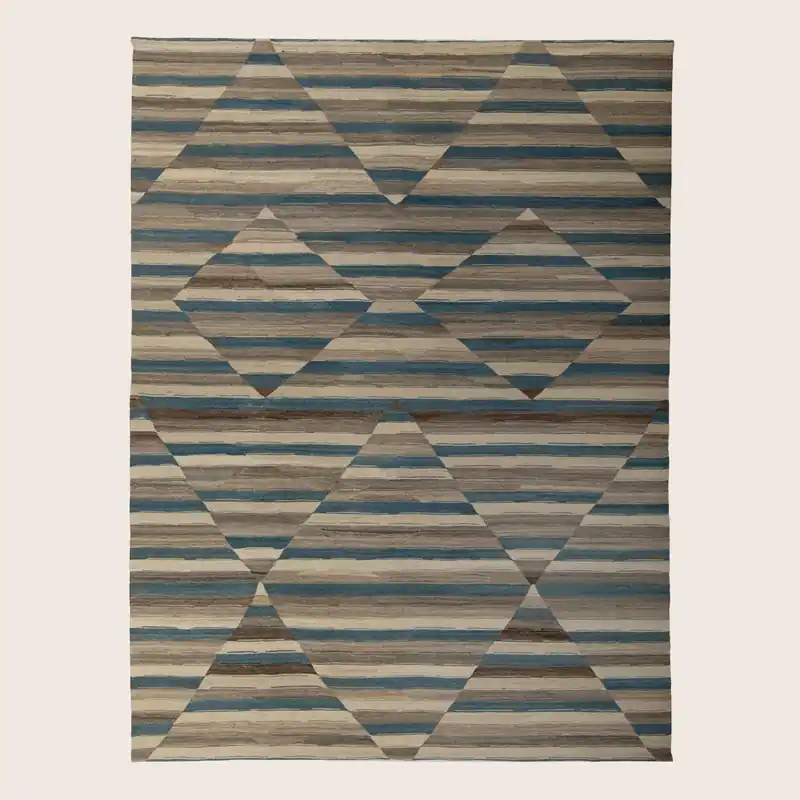 Brown & Blue Modern Kilim Wool Rug - 9' x 11'7"