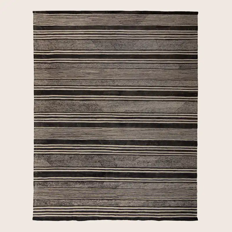 Brown Patterned Modern Wool Kilim Rug - 9' x 11'7"