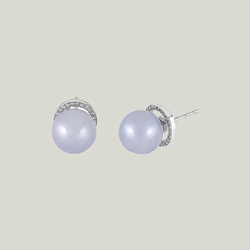 Chalcedony Earrings in White Gold - Renna Jewelry (Consigned)