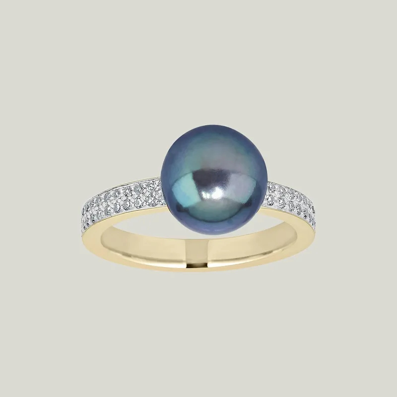 Grey Pearl Ring in Yellow Gold - Renna Jewelry (Consigned)