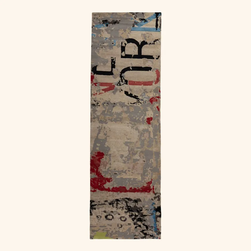 Grey Contemporary Tibetan Wool Silk Blend Runner - 2'9" x 10'