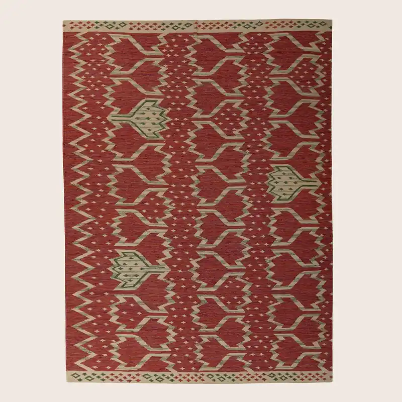 Red Geometric Swedish Inspired Kilim - 8'1" x 10'9"