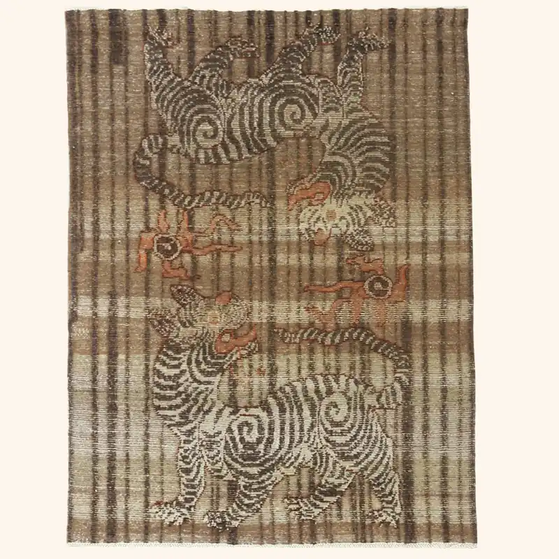 Brown Double Tiger Moroccan Wool Rug - 4'6" x 6'4"