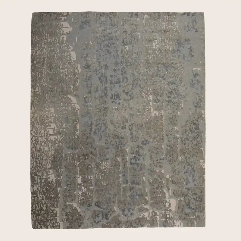 Grey Contemporary Tibetan Wool Silk Blend Rug - 8' x 10'