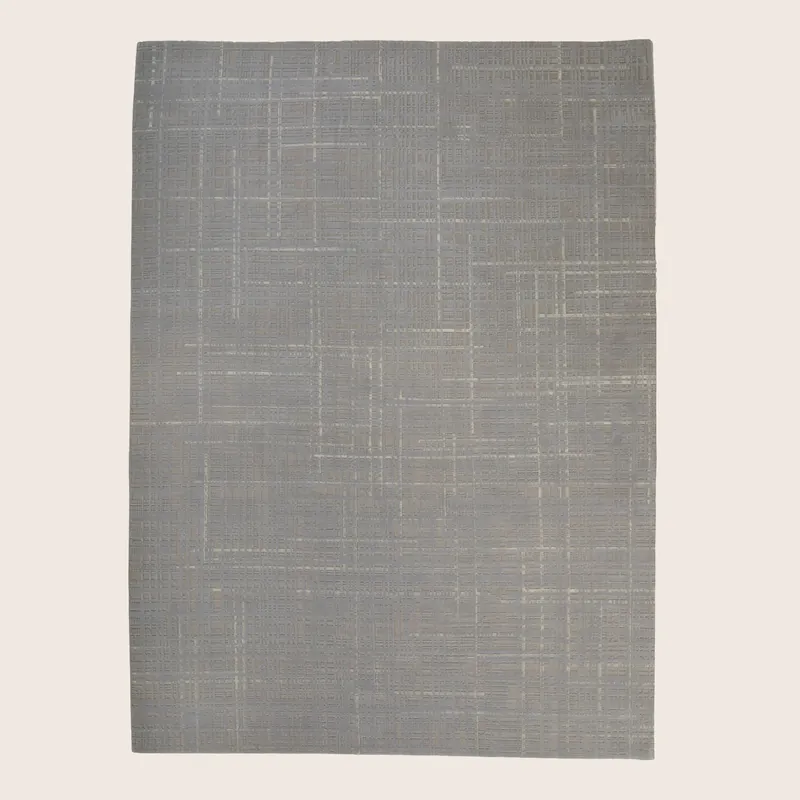 Grey Contemporary Tibetan Wool Silk Blend Rug - 9' x 12'