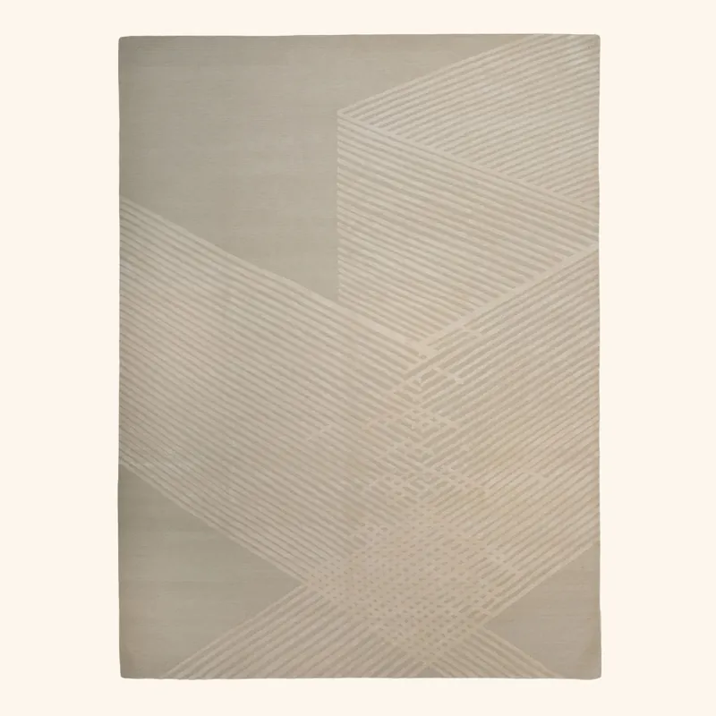 Cream Contemporary Wool Silk Linen Blend Rug - 9' x 12'