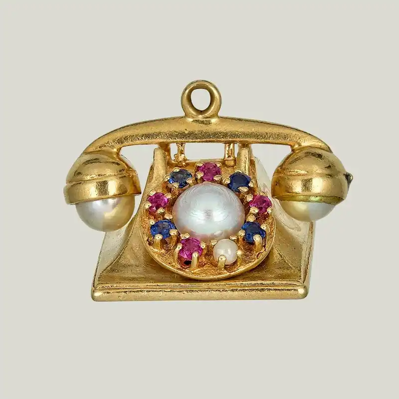 14K Gold Gem Set Telephone Charm - Odeon Collection (Leased)