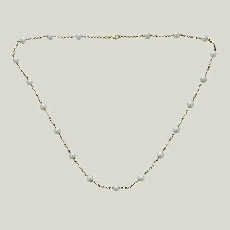 14K Yellow Gold Pearl Station Necklace - Odeon Collection (Leased)